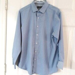Hart Schaffner & Marx Mens Large Blue Geometric Shirt Long Sleeve Flip Cuff